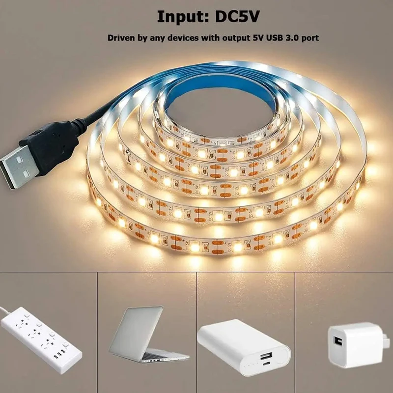 Tira de luces LED USB con fondo de TV, decoración LED de pared, tira de luces LED cálidas de 5V, iluminación, cinta Led Flexible de 5M