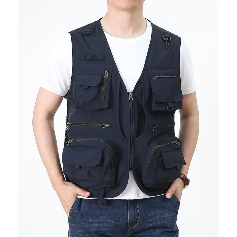 Waterproof Large Hunting Size Denim Men's Vest Clothing Workwear Tactical Sleeveless Jacket Windbreaker Mens Work