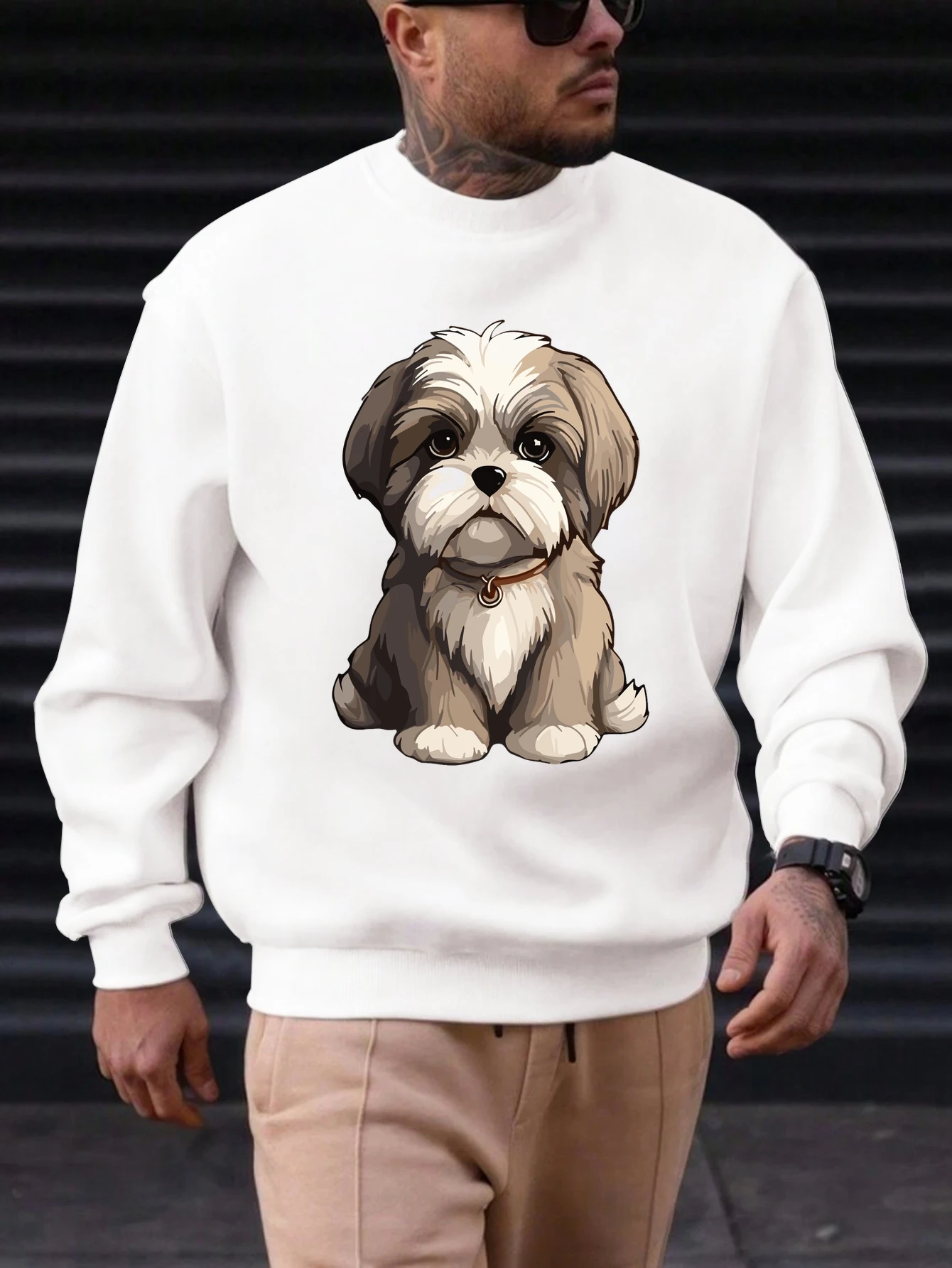 

2025 New Men's Cotton Sweatshirt Puppy Pattern Printing Round Neck Fashion Casual High Quality Daily Top Clothing