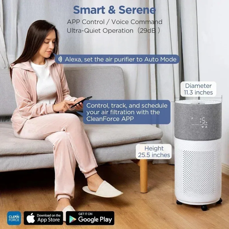 DD2CCleanForce. ® أجهزة تنقية الهواء للمنزل وغرفة كبيرة تصل إلى 2550 قدمًا، منقي هواء HEPA WIFI، صديق للحساسية ®     معتمد، راي، علي