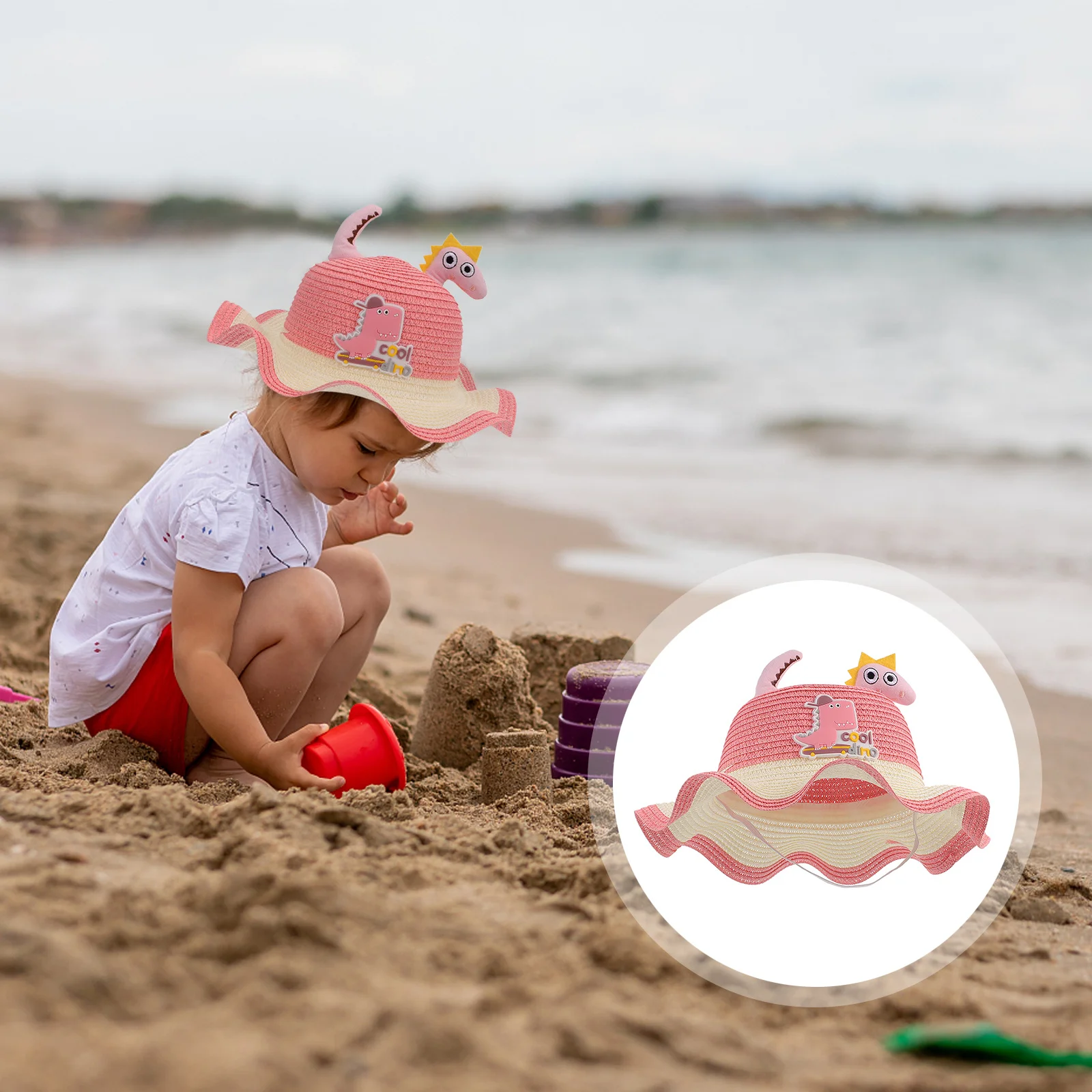 

1Pcs Kids Straw Sunhat Dinosaur Shape Protective Outdoor Handmade Cartoon Lovely Durable Summer Beach Vacation