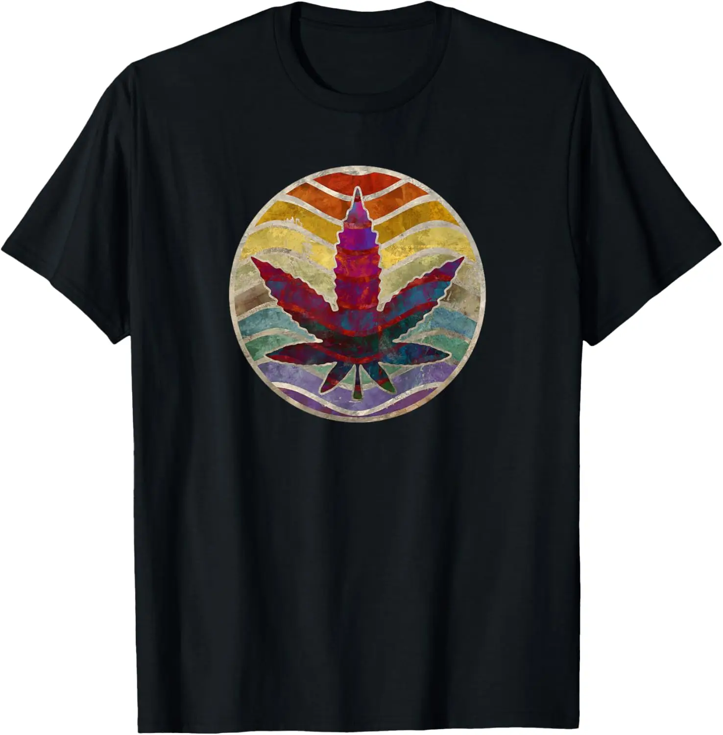 Retro Design of Marijuana Leaf. Cannabis Weed. T-Shirt