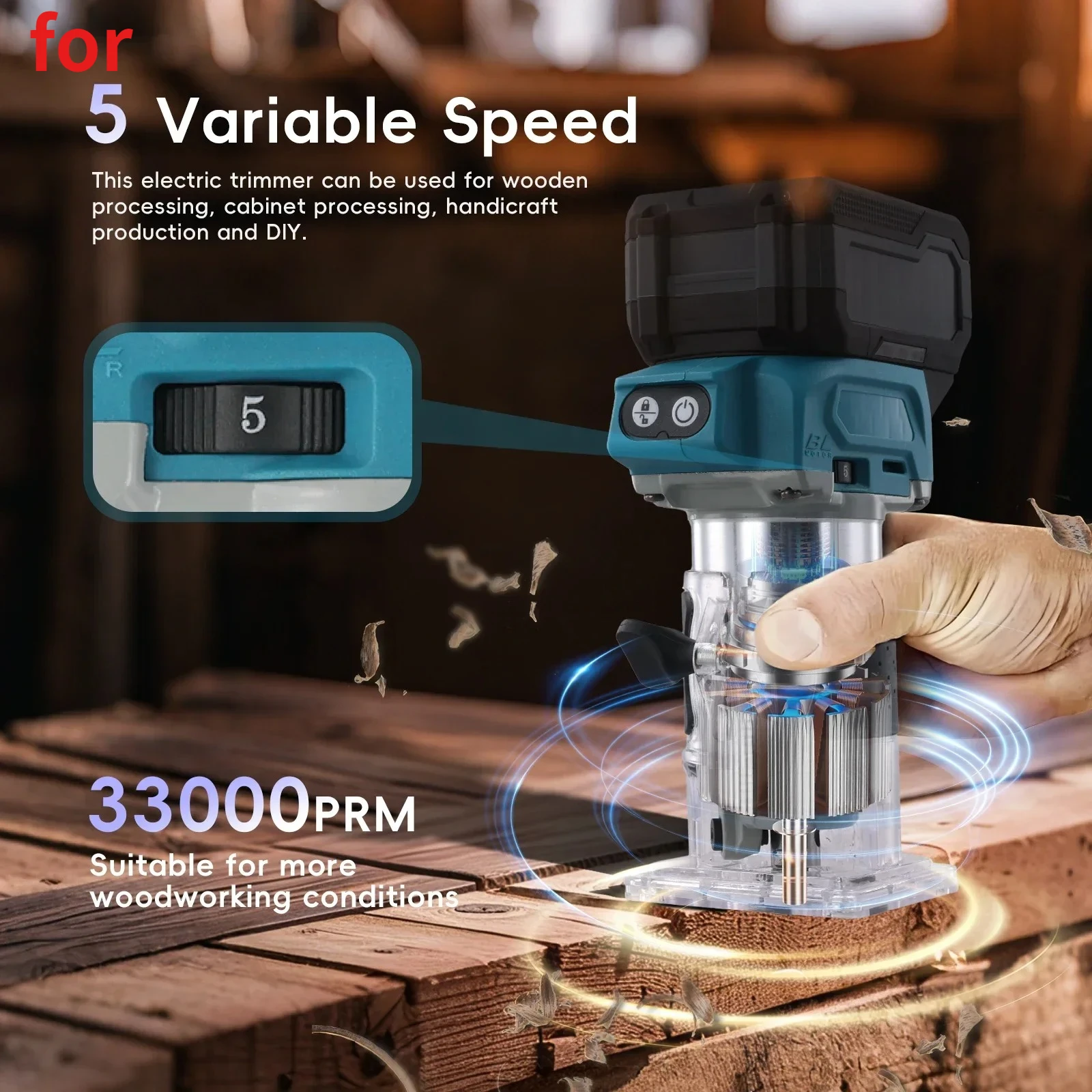 

For 18V Makita DRT50Z Brushless Cordless Laminate Trimmer Carpenter Lithium Tools DRT50ZJX9 30000RPM Electric Trimmer Woodworker