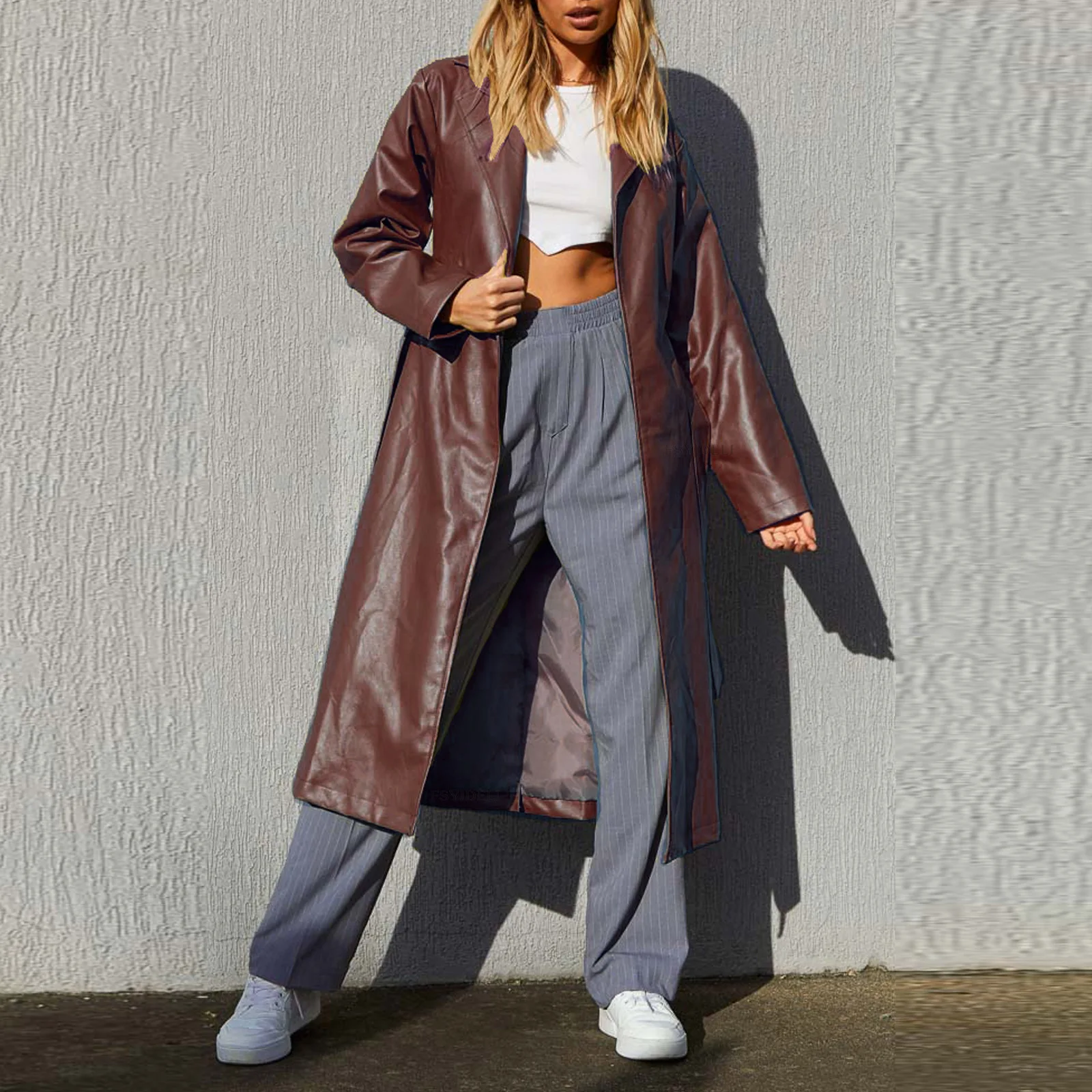 

Temperament Leisure Fashionable Versatile Commuter Long Tie Up Windbreaker Coat for Women's New Autumn and Winter