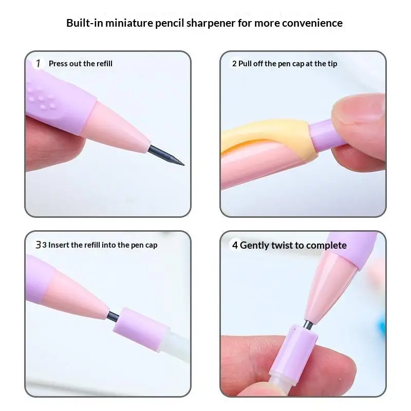 4Pcs  2.0mm Mechanical Pencil Set Posture Correction Anti Break Lead For Kids School Supplies Korean Stationery