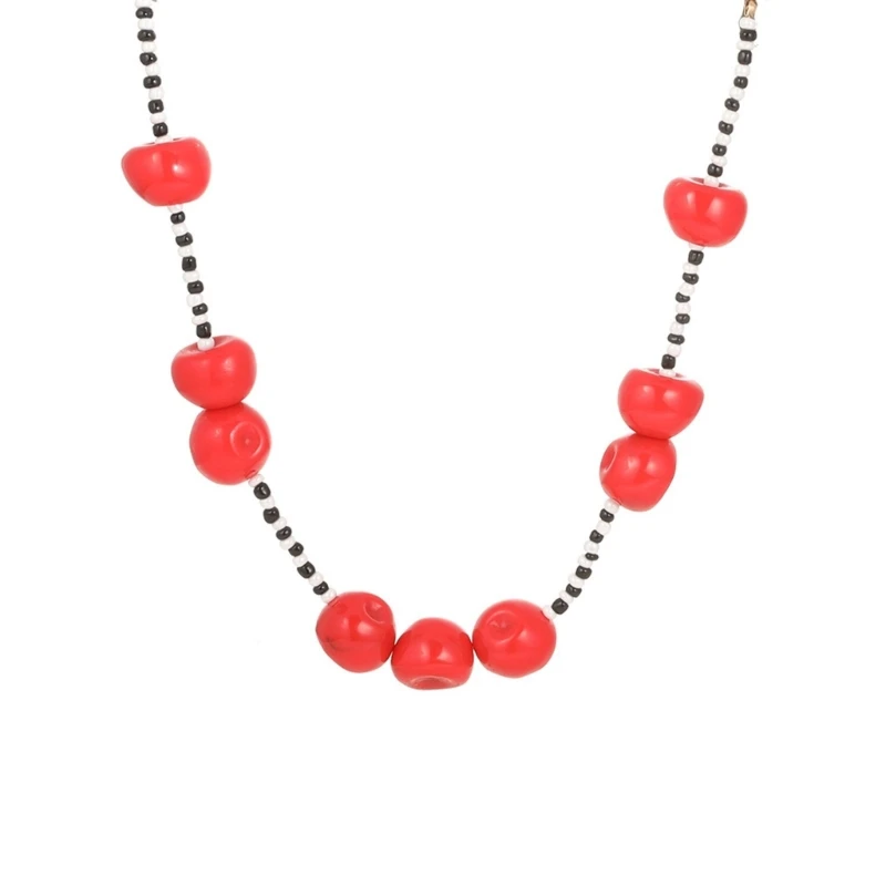 195C Fashionable Peach Collarbone Resin Bead Necklace Versatile Jewelry Gift Ideas for Women All Ages