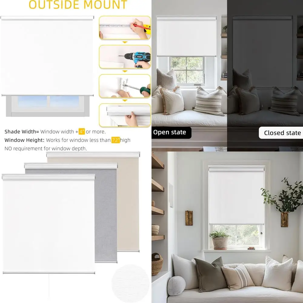 

100% затемняющий полосатый жаккардовый роликовый козырек, термоизоляция, УФ-блок, 37 Вт x 72 ч, белый