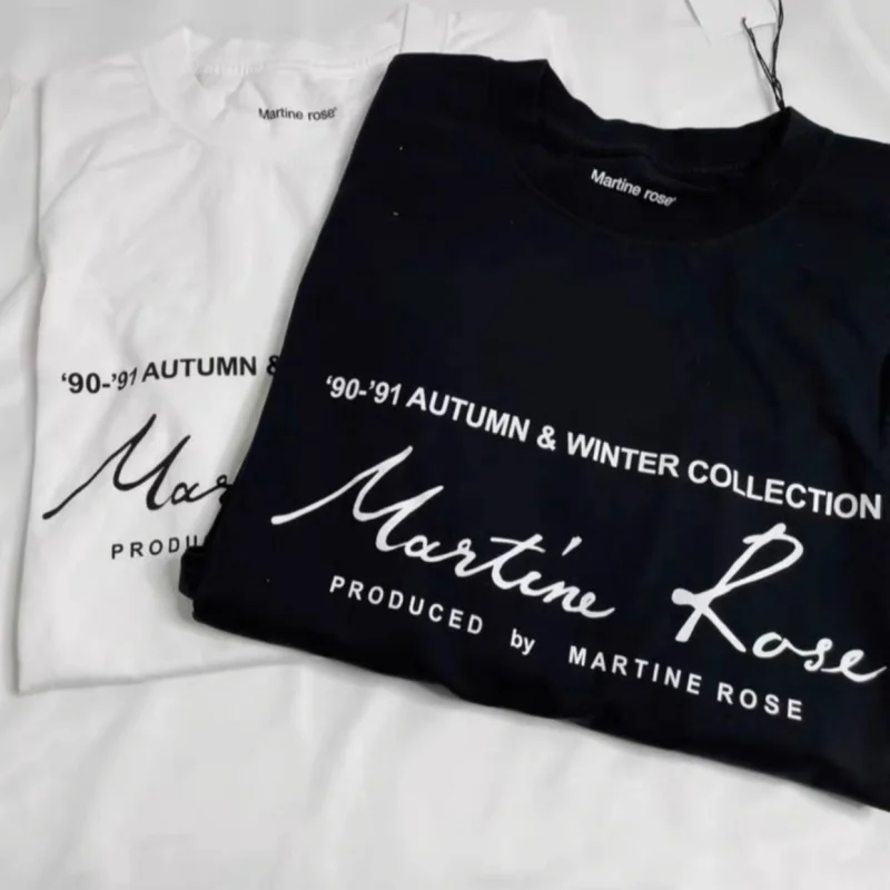 

Martine Rose Tshirts Cotton Breathable Design Signature Letter Logo Black White Couple Tops Casual Loose Men Women Short Sleeve