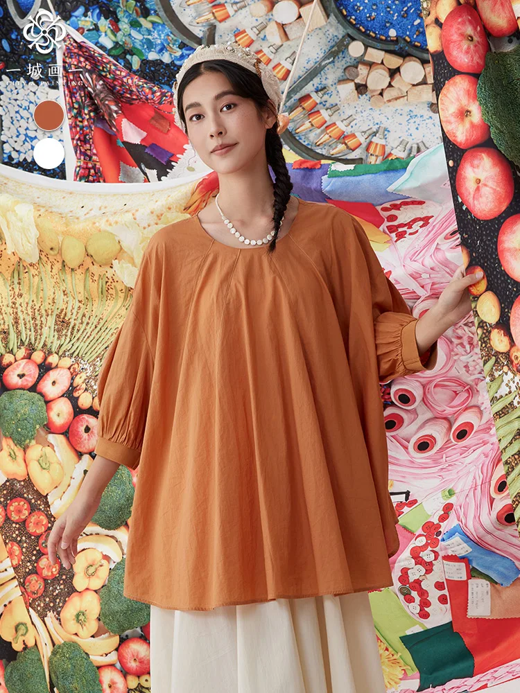 

Летняя модная футболка свободного кроя с круглым вырезом, винтажный дизайн, хлопок, рукав три четверти, простая элегантная женская футболка