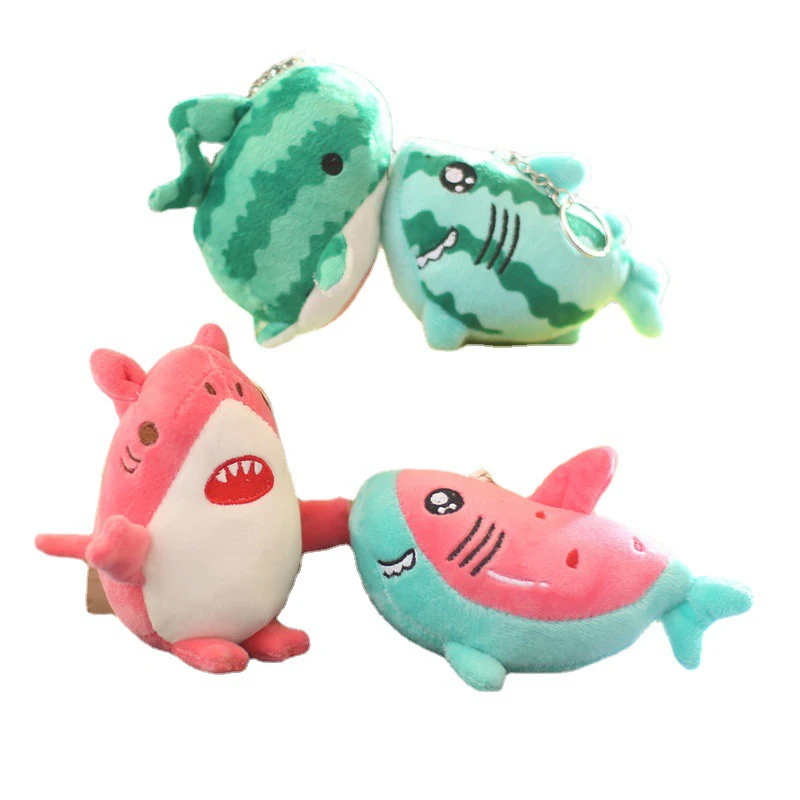 Desenhos animados Melancia Tubarão Plush Chaveiro, bonito Kawaii macio recheado boneca, saco pingente, chaveiro, presente de aniversário