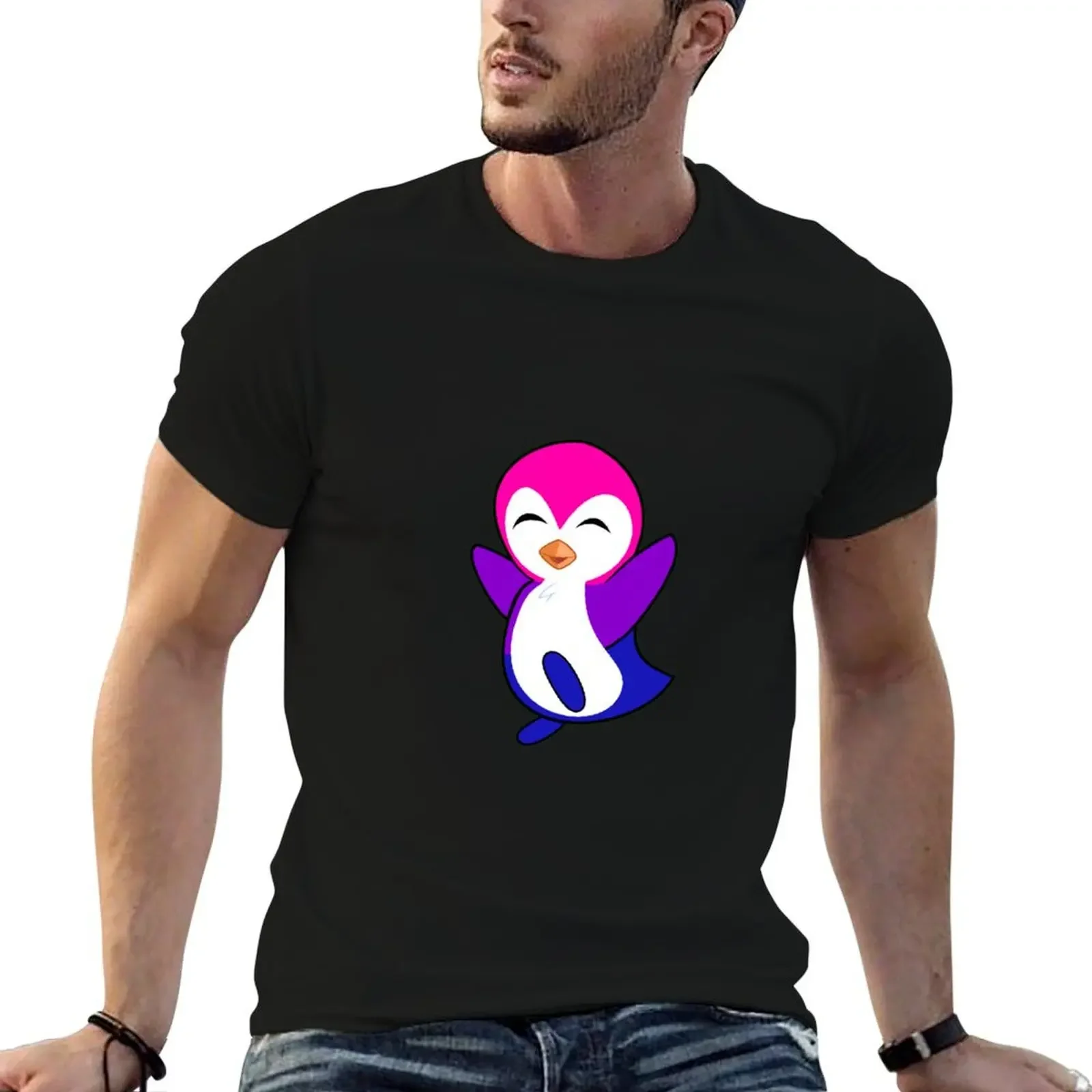 Pinguim bissexual sutil. Pinguim bissexual. Bi pinguins camiseta anime roupas azul arquivo camisetas para homem gráfico