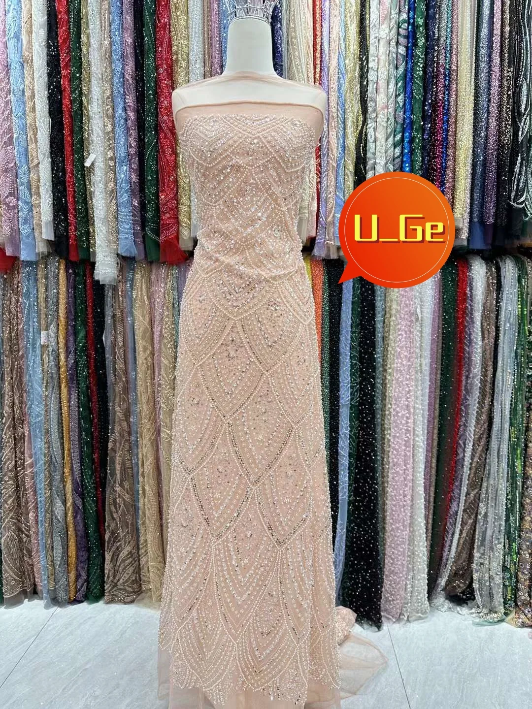 2024 Latest Delicate Elegant Best Quality Soft Embroidered Beaded Tube Lace fabric For Wedding Evening Dress U_Ge2138