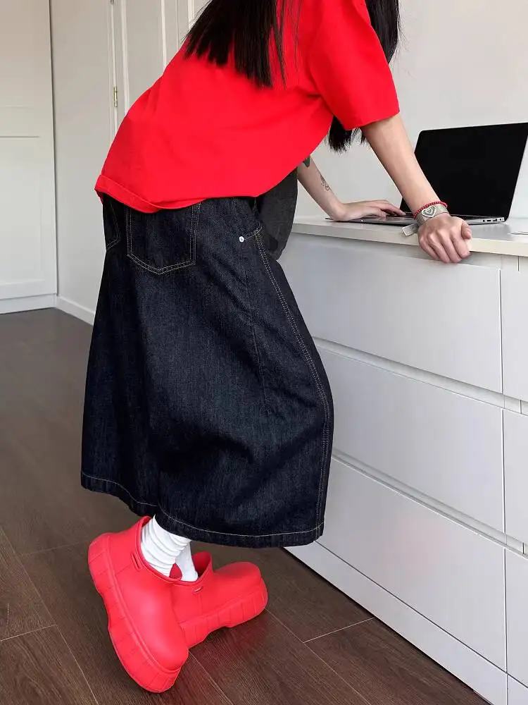 

2026 Summer New Men Women American Denim Black Wide Leg Cropped Jeans Hip Hop Streetwear Loose Baggy Casual 3/4 Length Shorts