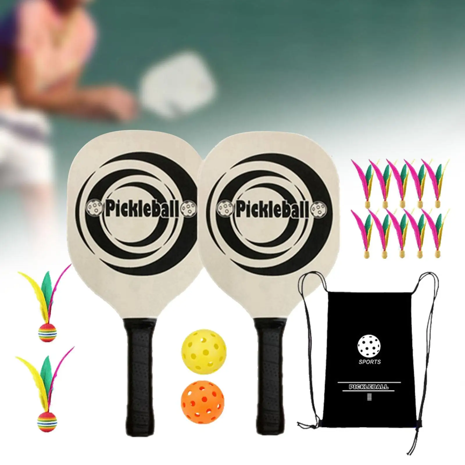 Pickleball Racket Set, Pickleball Racket, Wood, Large Racket Surface, Carry Bag