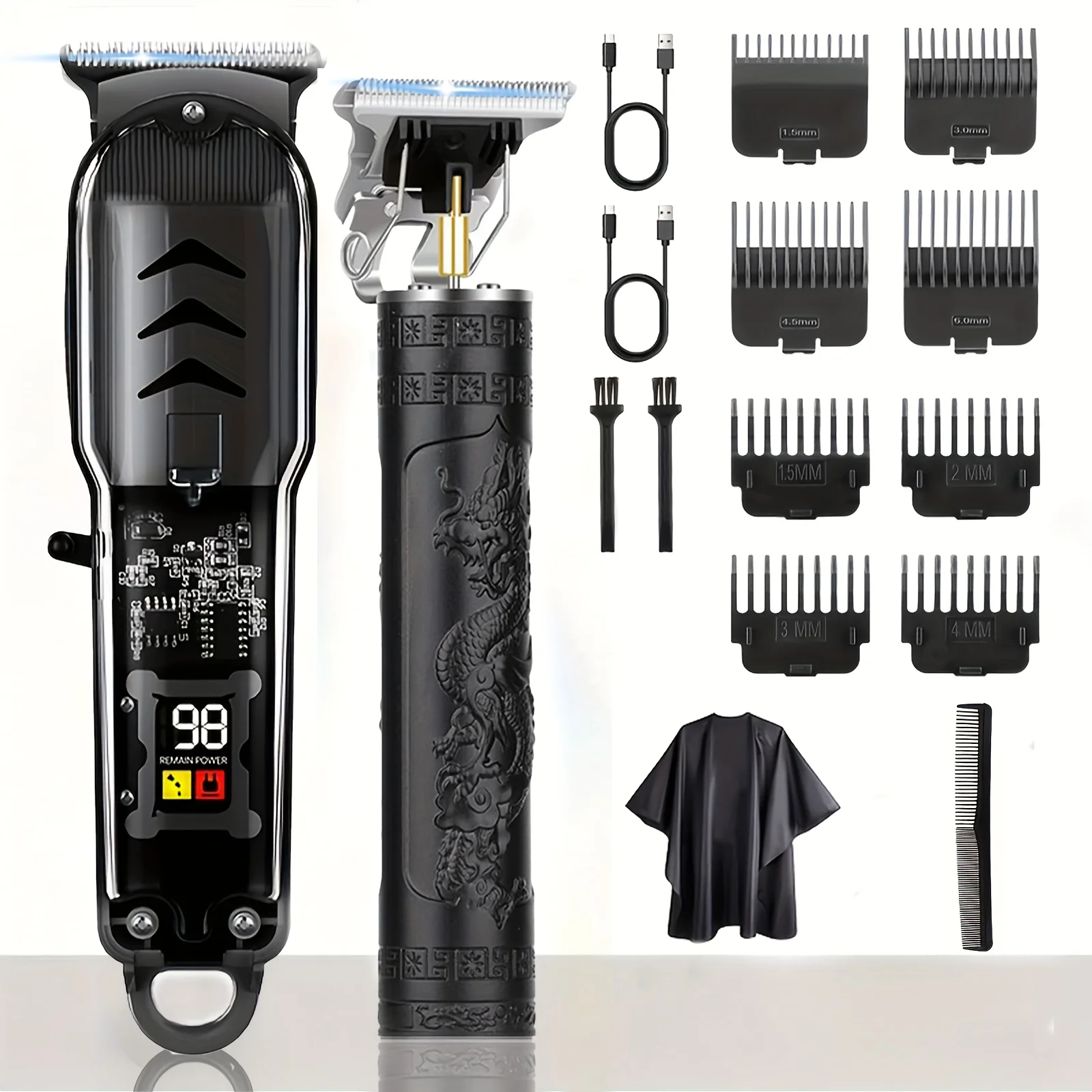 Kit de cortapelos 2 uds, recortador de barba inalámbrico recargable por USB y cortapelos de peluquero con pantalla LED, el mejor regalo