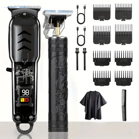 Hair Clipper Kit 2pcs, USB rechargeable cordless beard trimmer and edger barber hair clipper set with LED display, BEST Gift