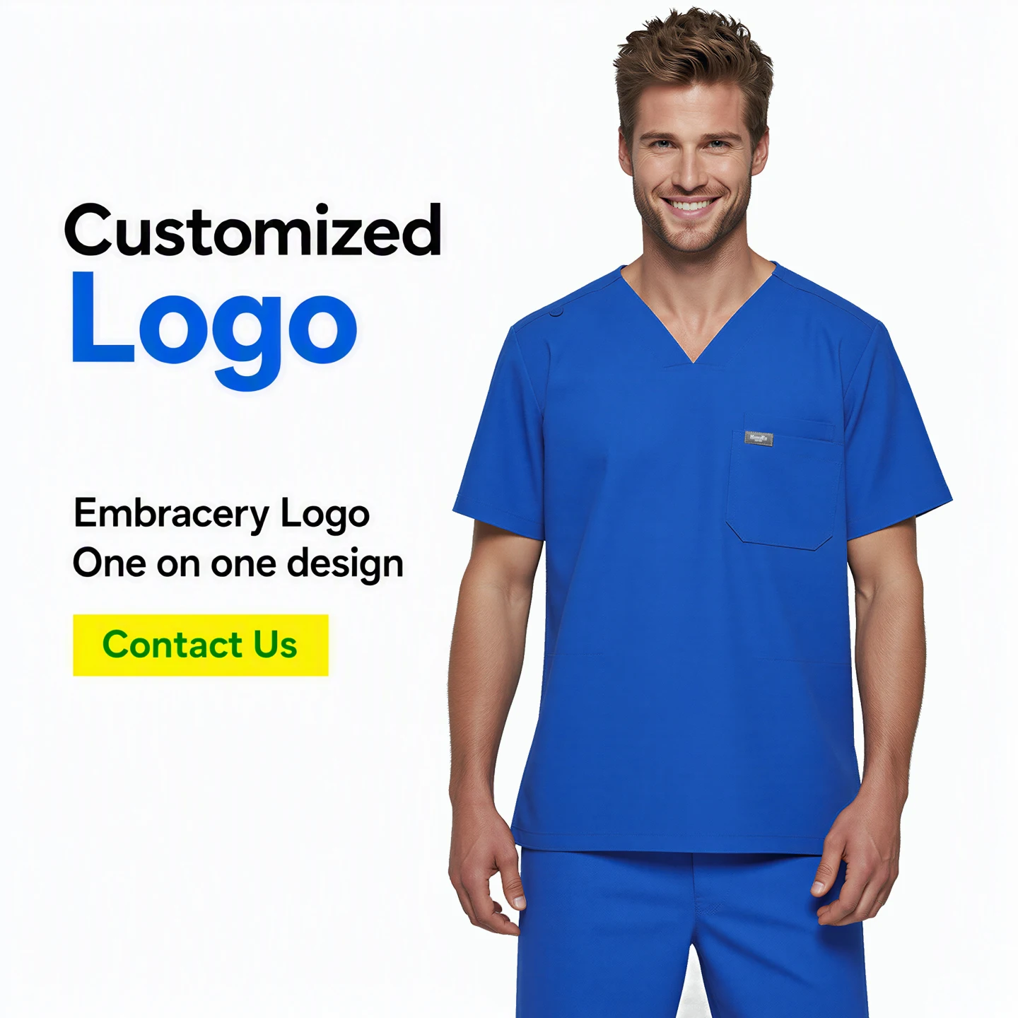 Custom Logo Multiple Embroidery Styles Names Exclusive Customization Man T-Shirt Nurse Uniform Scrubs Top