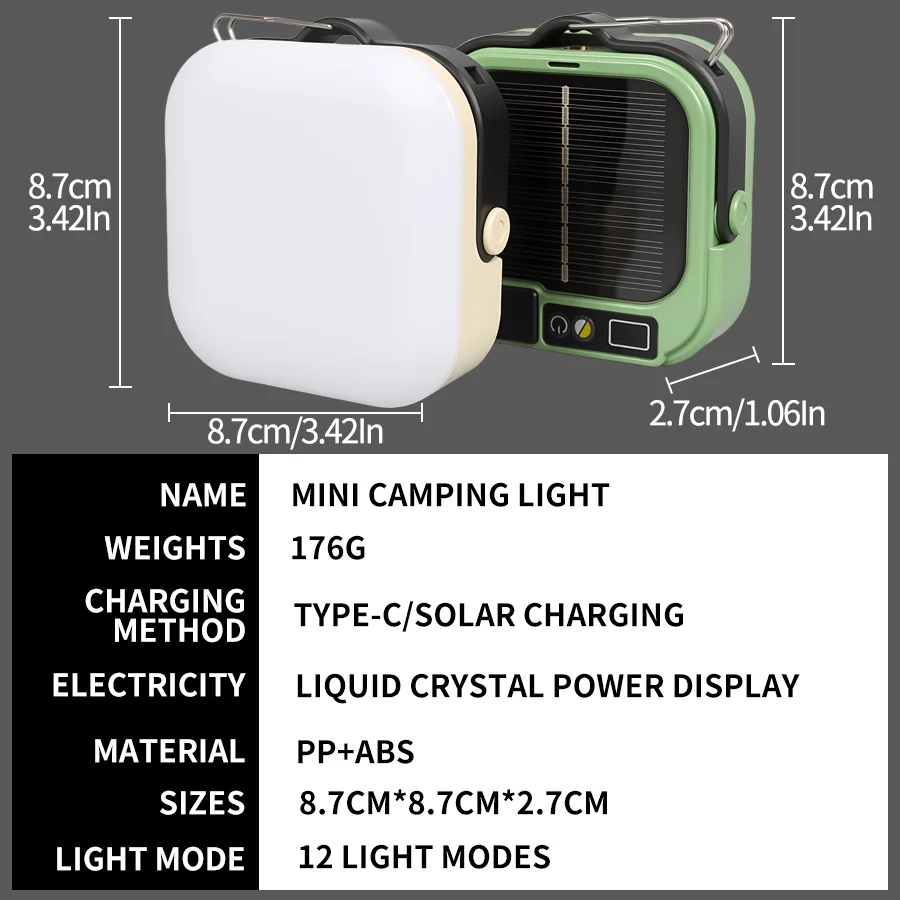 C2 Rechargeable Pocket Lantern Mini Portable LED Light USB Outdoor Emergency Waterproof Tent Light Digital Display & Hook Design