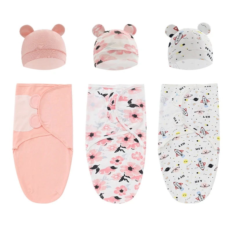 77HD Baby Sleeping Bag Newborn Hat Swaddles Soft Cotton Sleep Blanket Babies Infant Blankets Photography Props