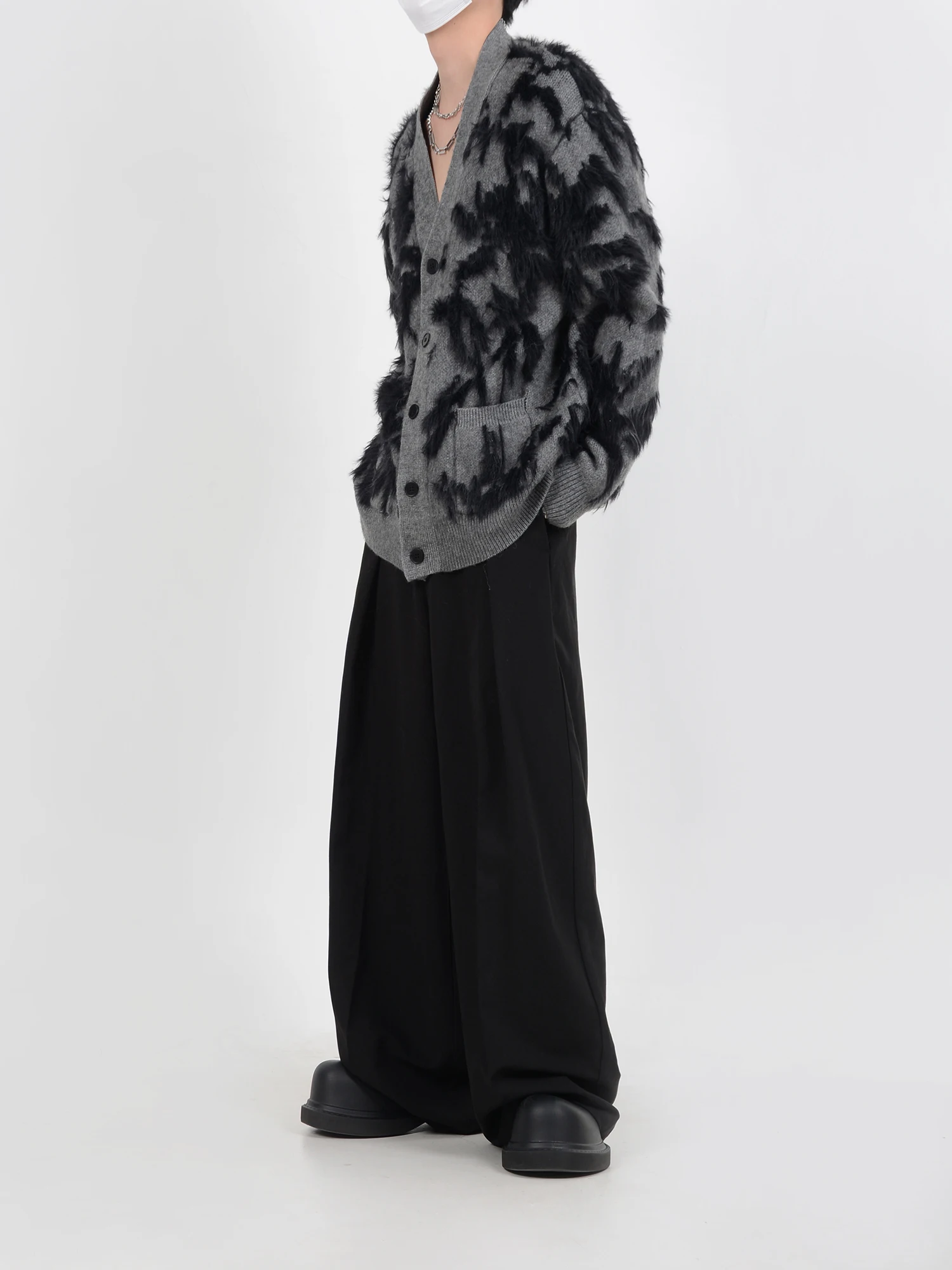 

Модный дизайнерский стиль, вязаный кардиган с защитой от меха, винтажный свитер, мужское свободное пальто