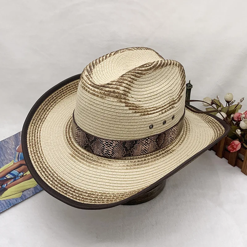 New Spring Summer Western Cowboy Straw Hat for Men Women, Woven Sun Protection Riding Hat Cross Border Hot Sale