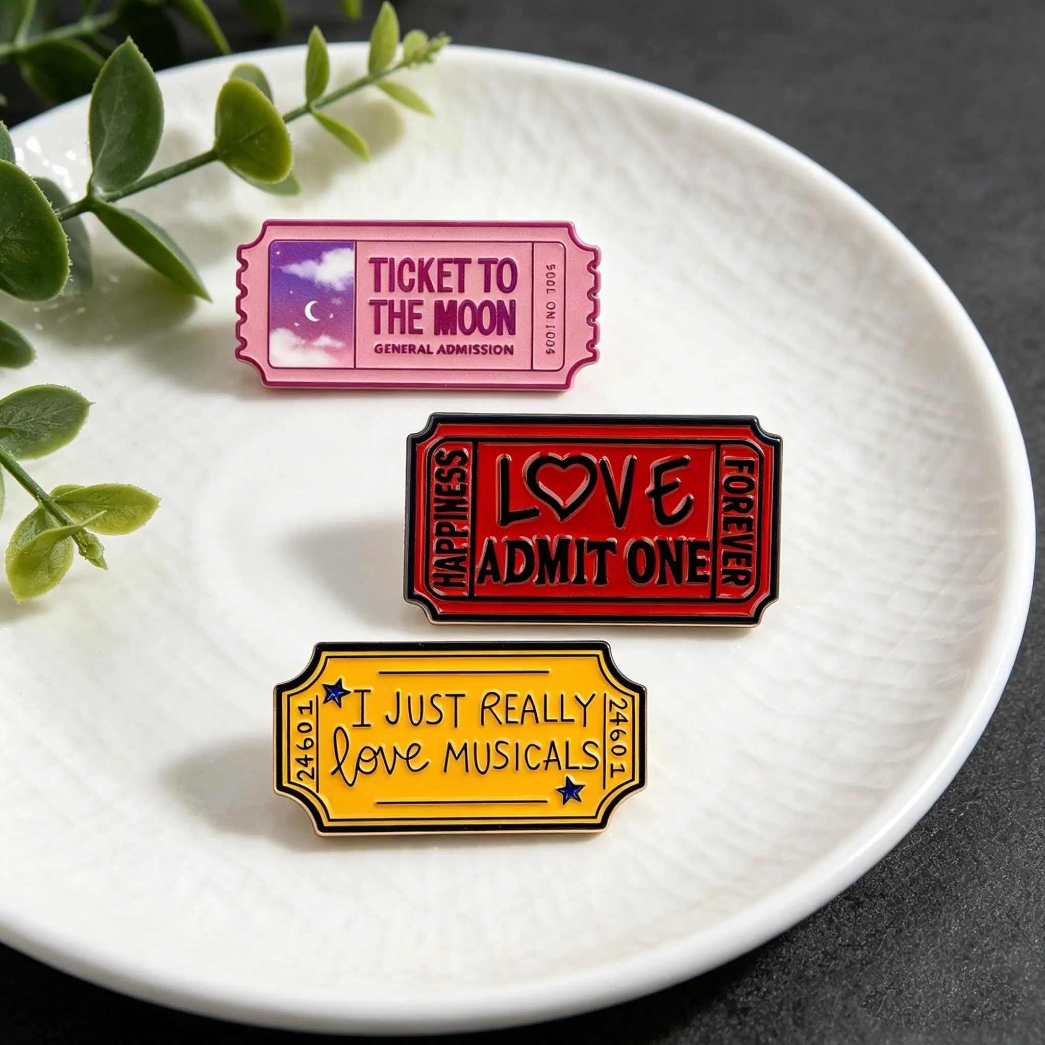 3pcs Rectangular Tickets Enamel Pin Brooches For Women Lapel Pins Badge on Backpack Clothing Accessories Fashion Jewelry Gifts