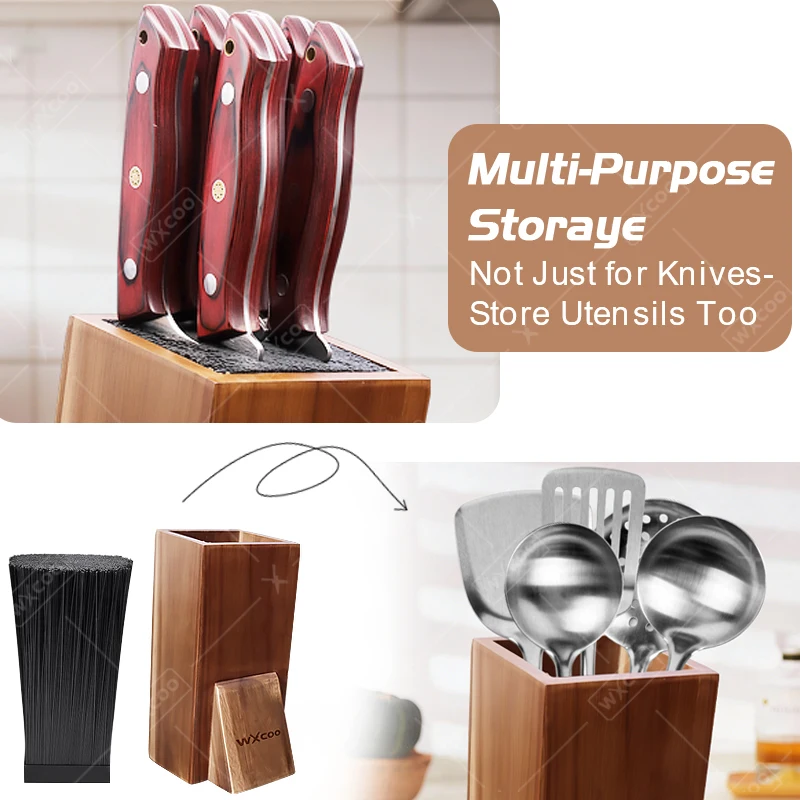 Acacia Wood Universal Knife Holder Kitchen Knife Holder Storage Stand with Bristles for Kitchen Counter Solid Wood Knife Block - view 5