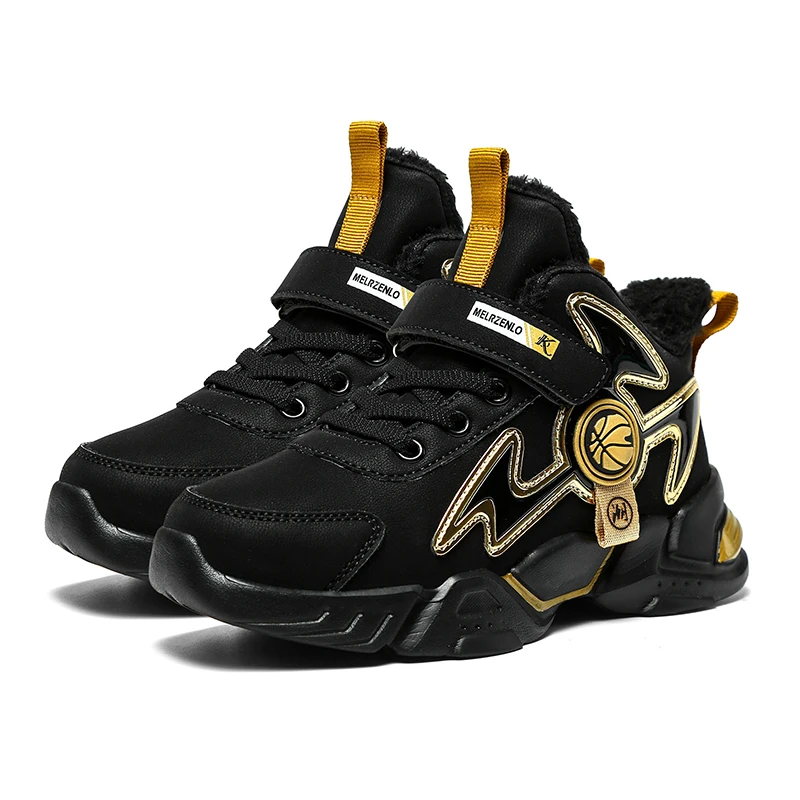 

Новый стиль, детская зимняя обувь, баскетбольные кроссовки для мальчиков, спортивная обувь высокого качества, теплые плюшевые кроссовки, детская кожаная прогулочная обувь