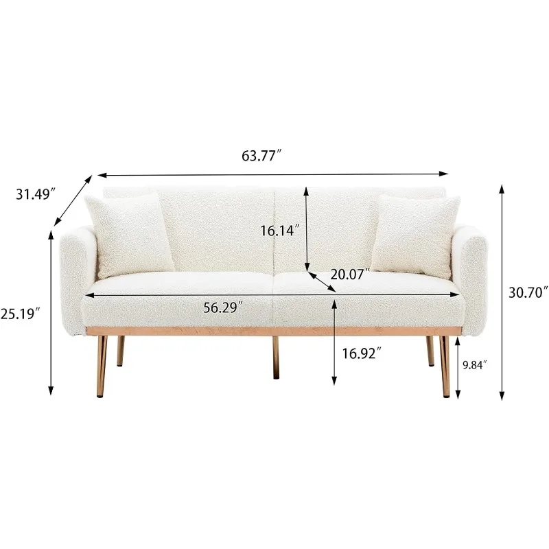 Sofa Bed with 3 Adjustable Positions, Small Sleeper Sofa Loveseat with 2 Decorative Pillows, Modern Upholstered Convertible