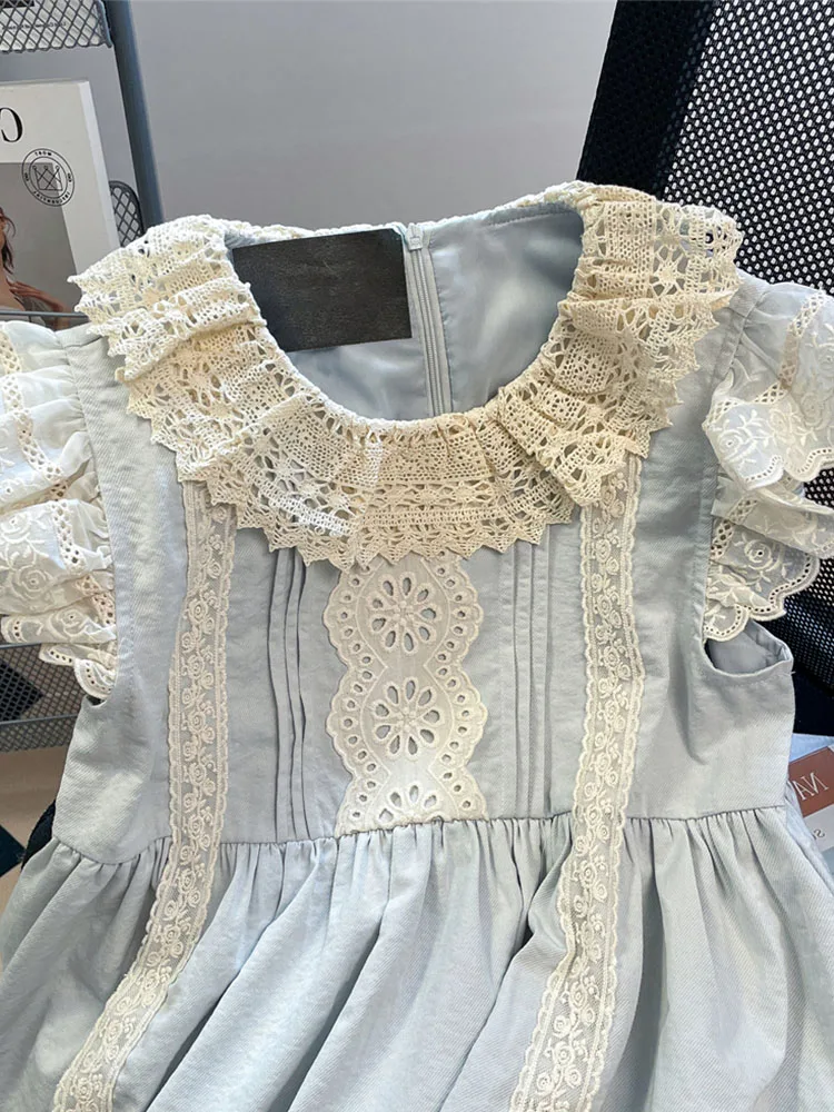 Sweet Lace Flying Sleeve Blouses Autumn 2024 Women Elegant Fashion Ruffled Loose Top French Style Cute Romantic Chiffon Shirts