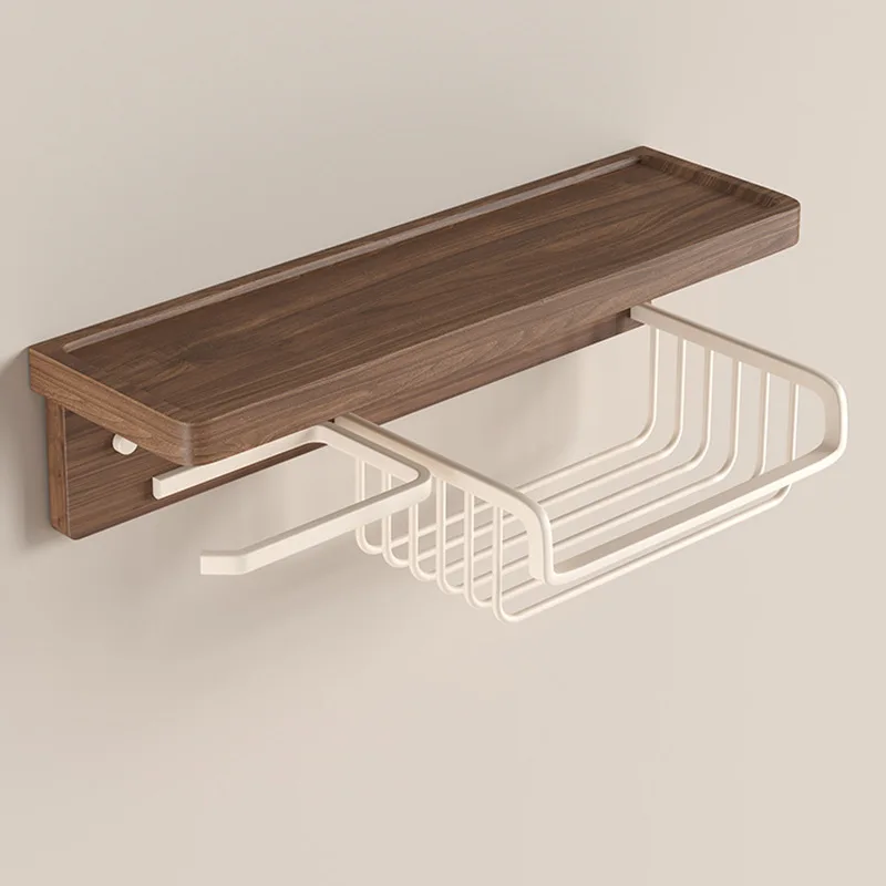 Walnut Wall Mount Tissue Holder Punch-free Bathroom Tissue Box Multifunctional Toilet Paper Storage Rack For Restroom Decor view 5