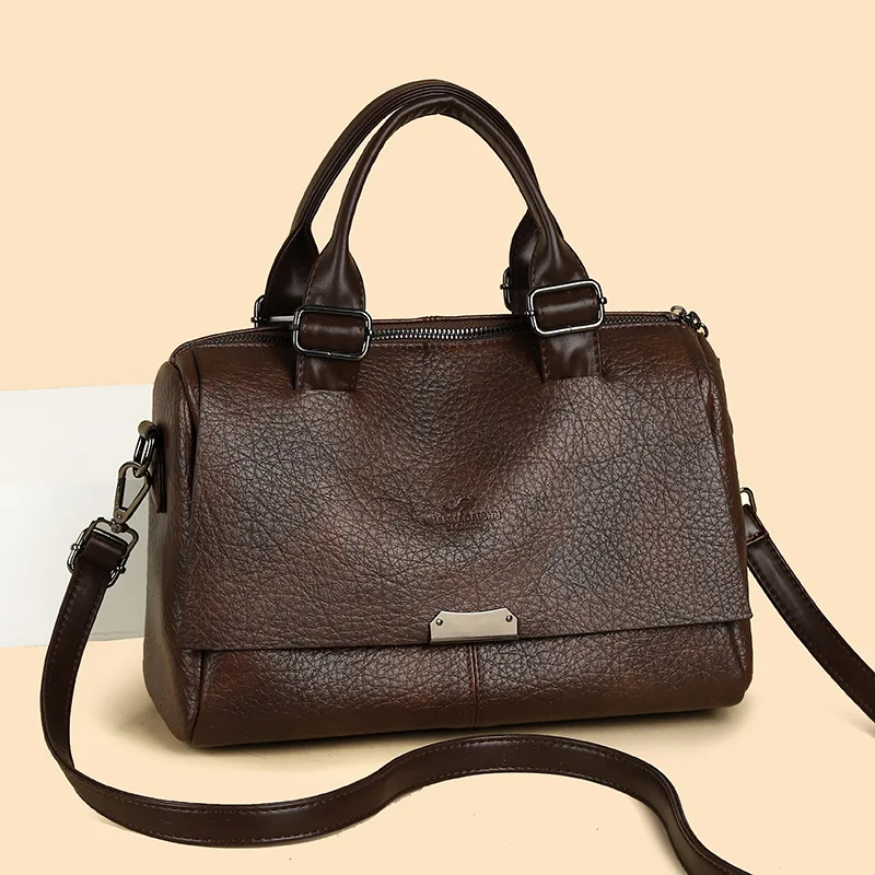 

2025 New Genuine Leather Textured Shoulder Bag for Women, Subtle Vintage Top Handle Crossbody, Casual Chic and Very Versatile​