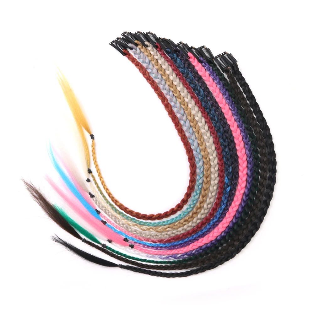 Synthetic 5 Pcs/Lot Clip-in Extensions For Women Rainbow 22 Inch Braid Hair Extension With Clip Ombre Hairpiece