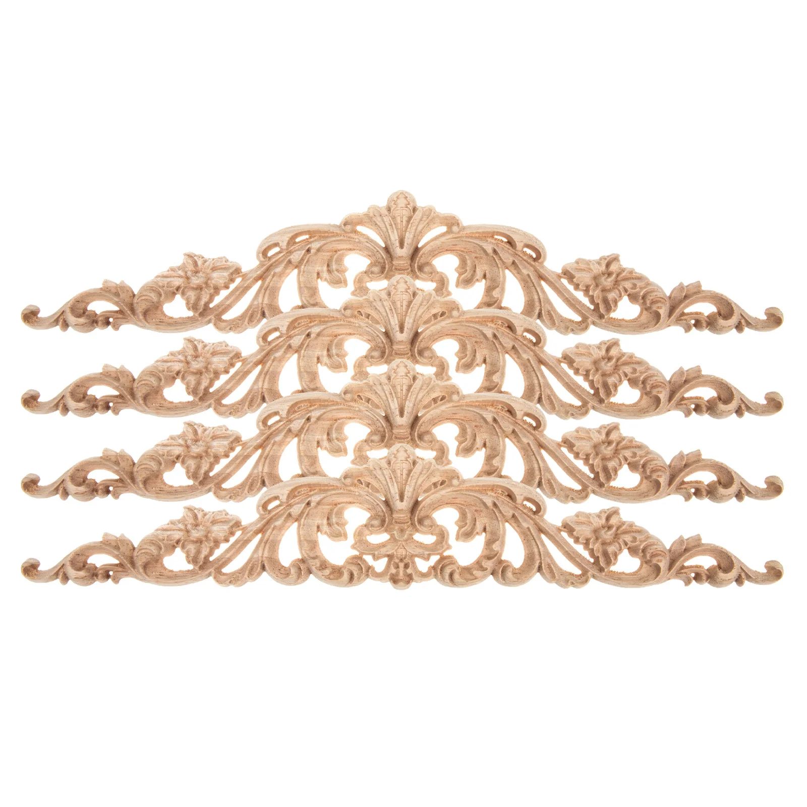 

4Pcs Household Wooden Carved Appliques Door Furniture Decoration Decals Vintage Wood Embossed DIY Craft Decors