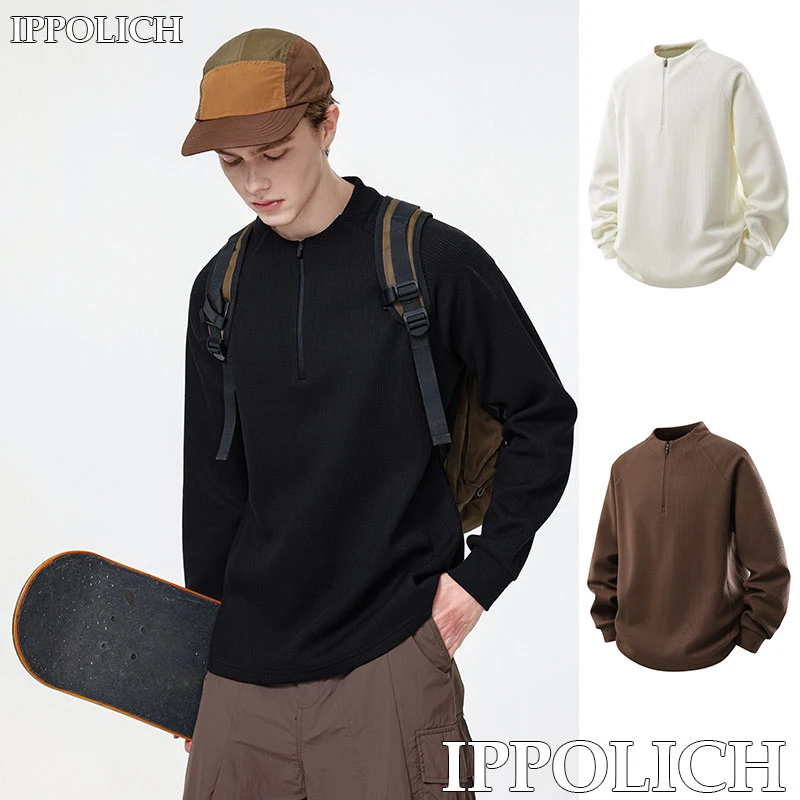 Outdoor Sports Long Sleeve Breathable Skin-friendly Men Half Zipper Pullover Sweatshirt Running Skateboard Sport Long Sleeve Top