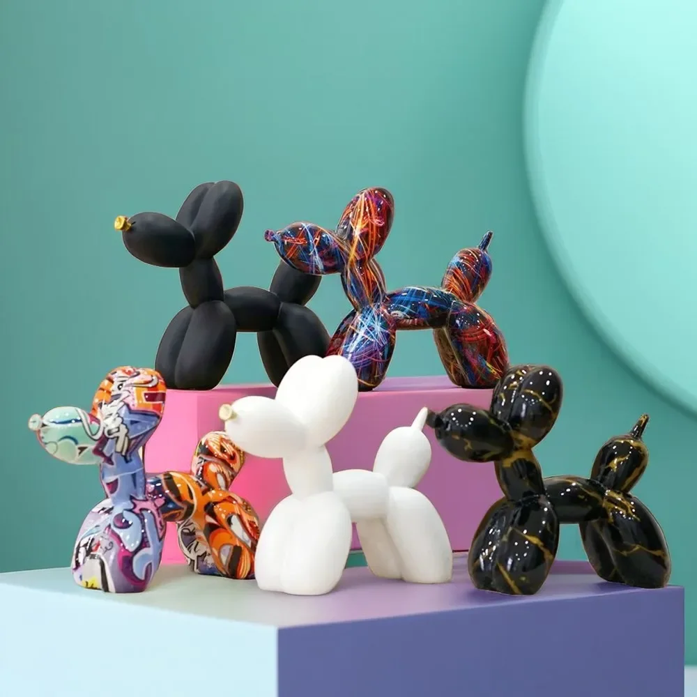 Vilead Graffiti Balloon Dog Sculpture Black White Puppy Living Figurines Bathroom Bedroom Tabletop Decoration Modern Room Pink