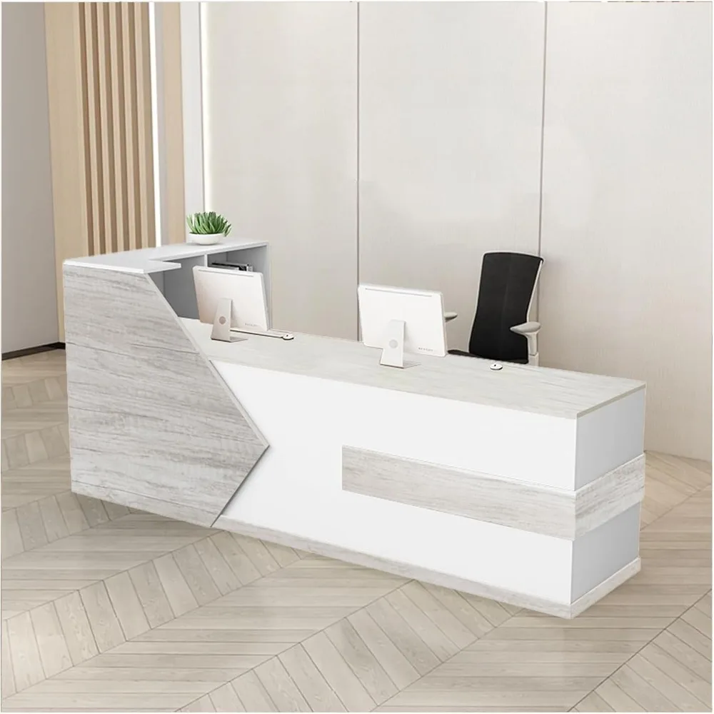 Reception Desk with Counter and Lockable Drawer, L-Shap Salon Reception Retail, Easy to Assemble Front Desk Reception Checkout