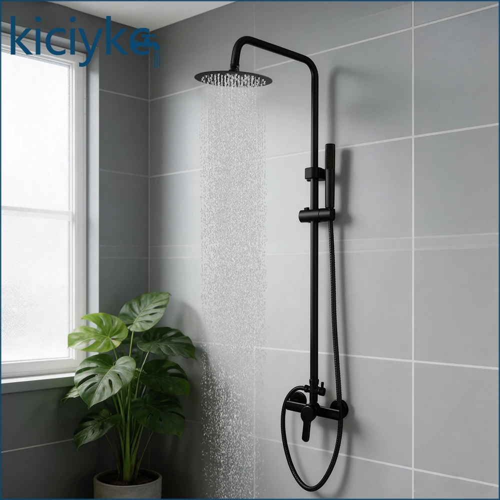 Matte Black Shower System 2 Function Wall Mount 8