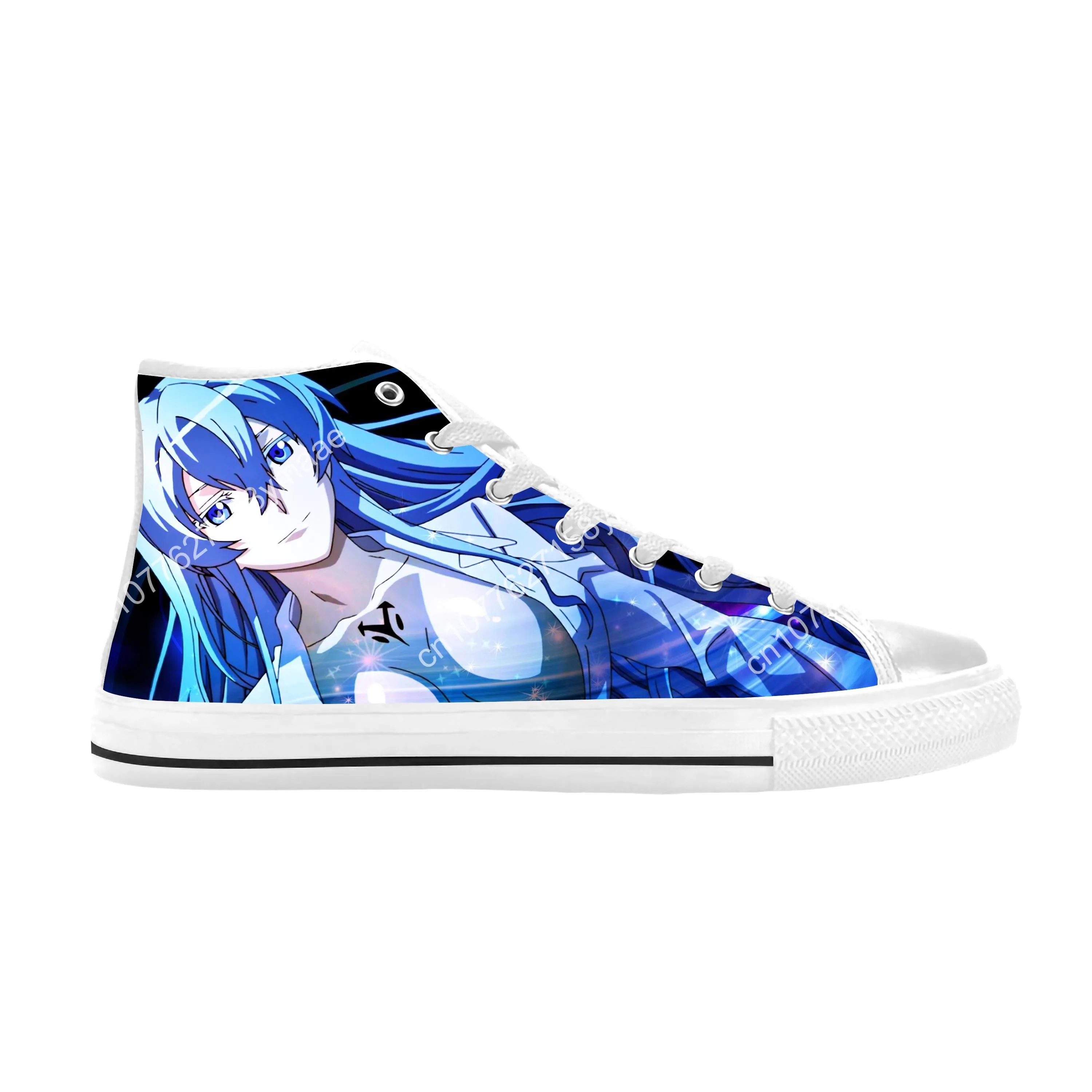 Sepatu kain kasual Akame Ga KILL Esdeath Anime Jepang atasan tinggi nyaman bersirkulasi cetak 3D sepatu kets pria wanita