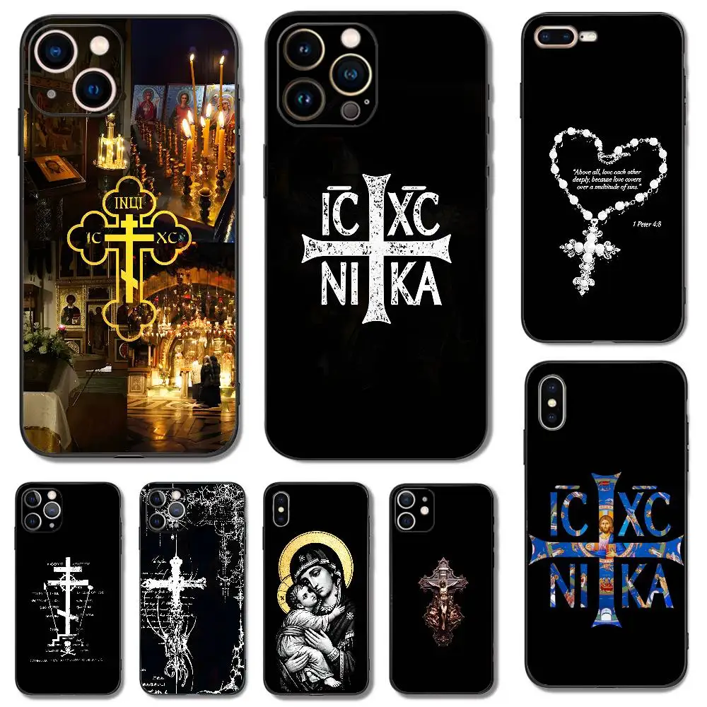 

Orthodox Cross Icon Phone Case For iPhone 17,16,15,14,13,12,11,X,XR,XS,Plus,Mini,Pro,Max Soft black Shockproof Cover