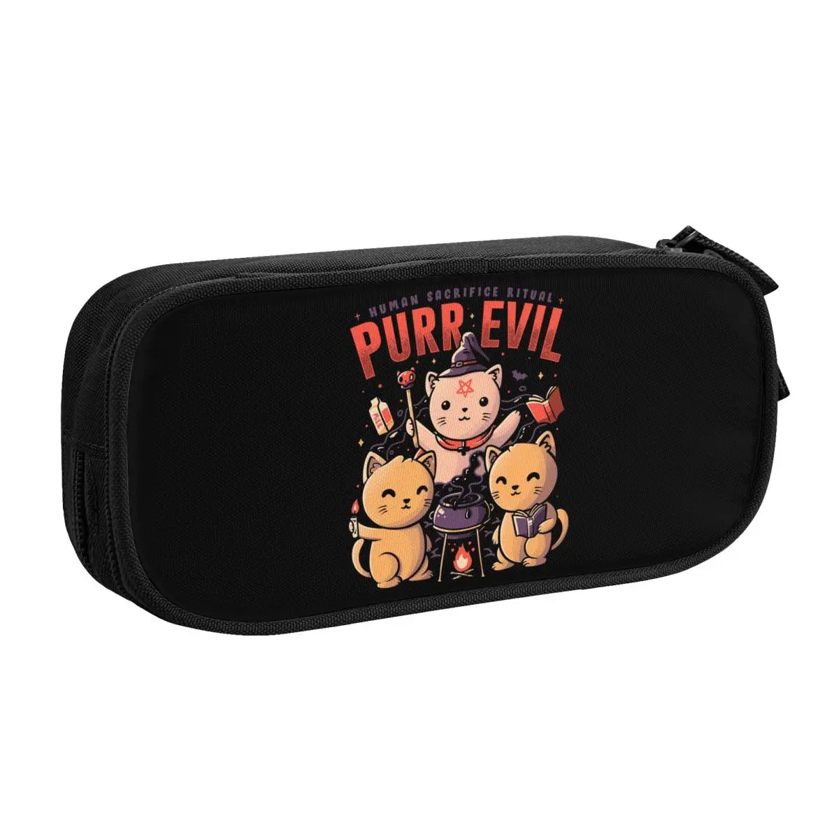 Custom Kawaii Purr Evil Magic Cat Pencil Cases for Boy Girl Large Capacity Satanic Gothic Witch Pencil Box School Supplies