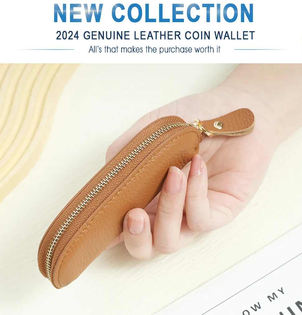 Genuine Leather Coin Purse New Solid Color Mini Small Women Wallet Zipper Key Pouch