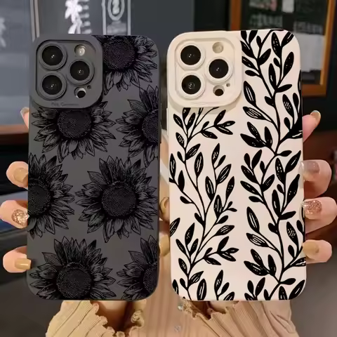 Black Sunflower Pattern Phone Case For Samsung Galaxy A16 A14 A13 A54 A33 S25 S24 S23 Ultra S22 Plus S21 FE Silicone Soft Cover