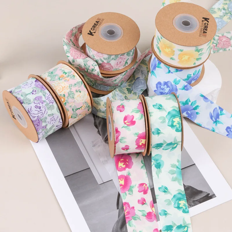 1 Meter Rose Print Ribbon Hair Accessories diy Gift Flowers Packaging Shoes Fabric Ribbons For Crafts Hat Bow Tie Flower Lace