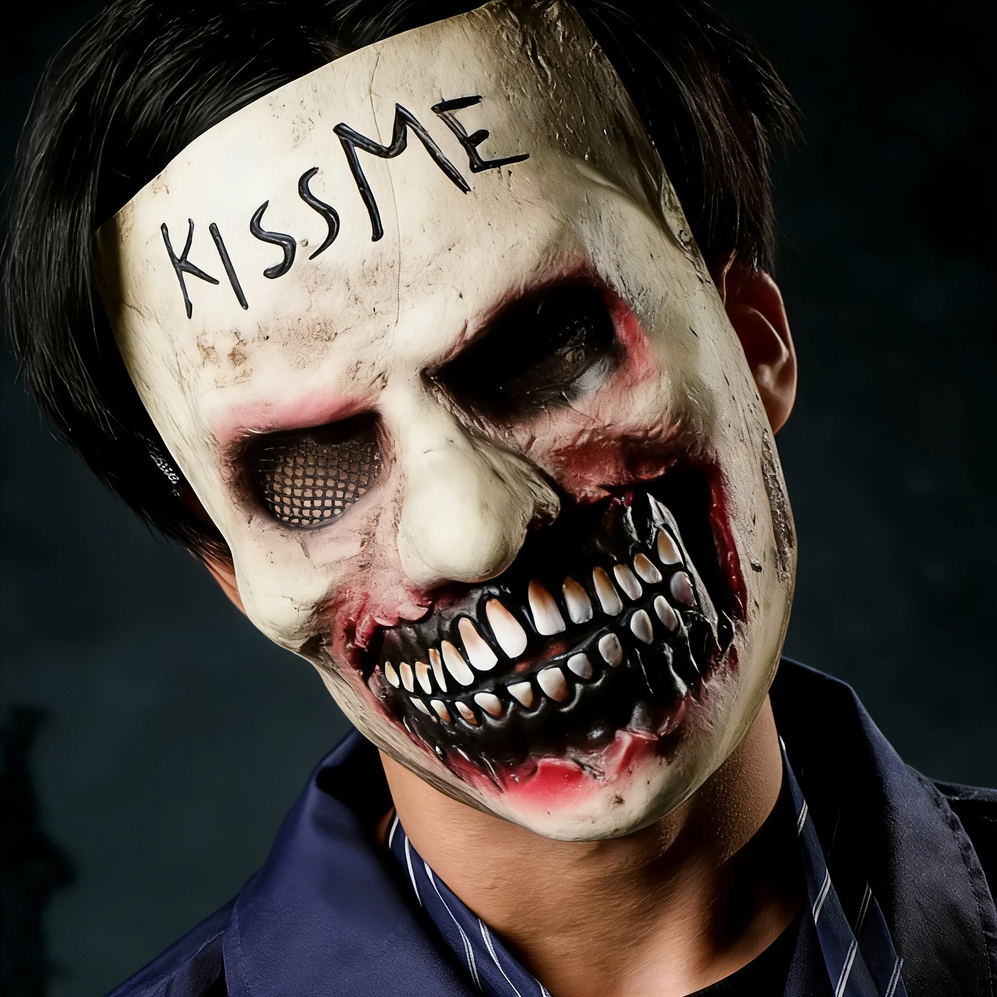 Scary Kiss Me Horror Mask with Sharp Teeth - Realistic Latex Half Face Mask for Adults, Halloween Cosplay Costume