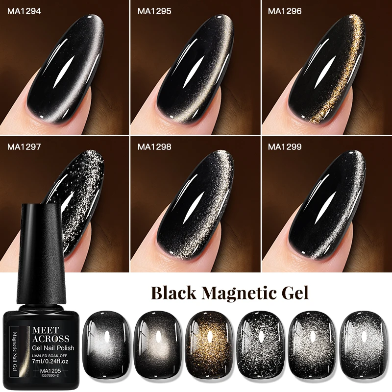 Black Cat Magnetic Gel Nail Polish Glass Beads Crystal Glitter Cat Eye Semi Permanent Soak Off UV Gel Varnish DIY Nail Supplies