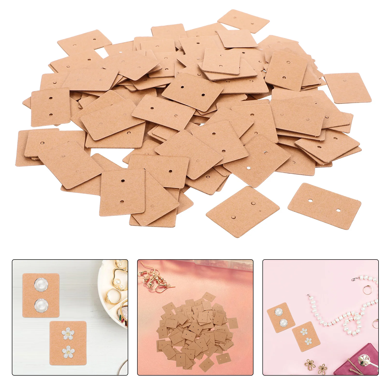 

200Pcs Earring Display Cards Kraft Paper DIY Jewelry Storage Tags for Ear Studs Small Business Packaging Supplies
