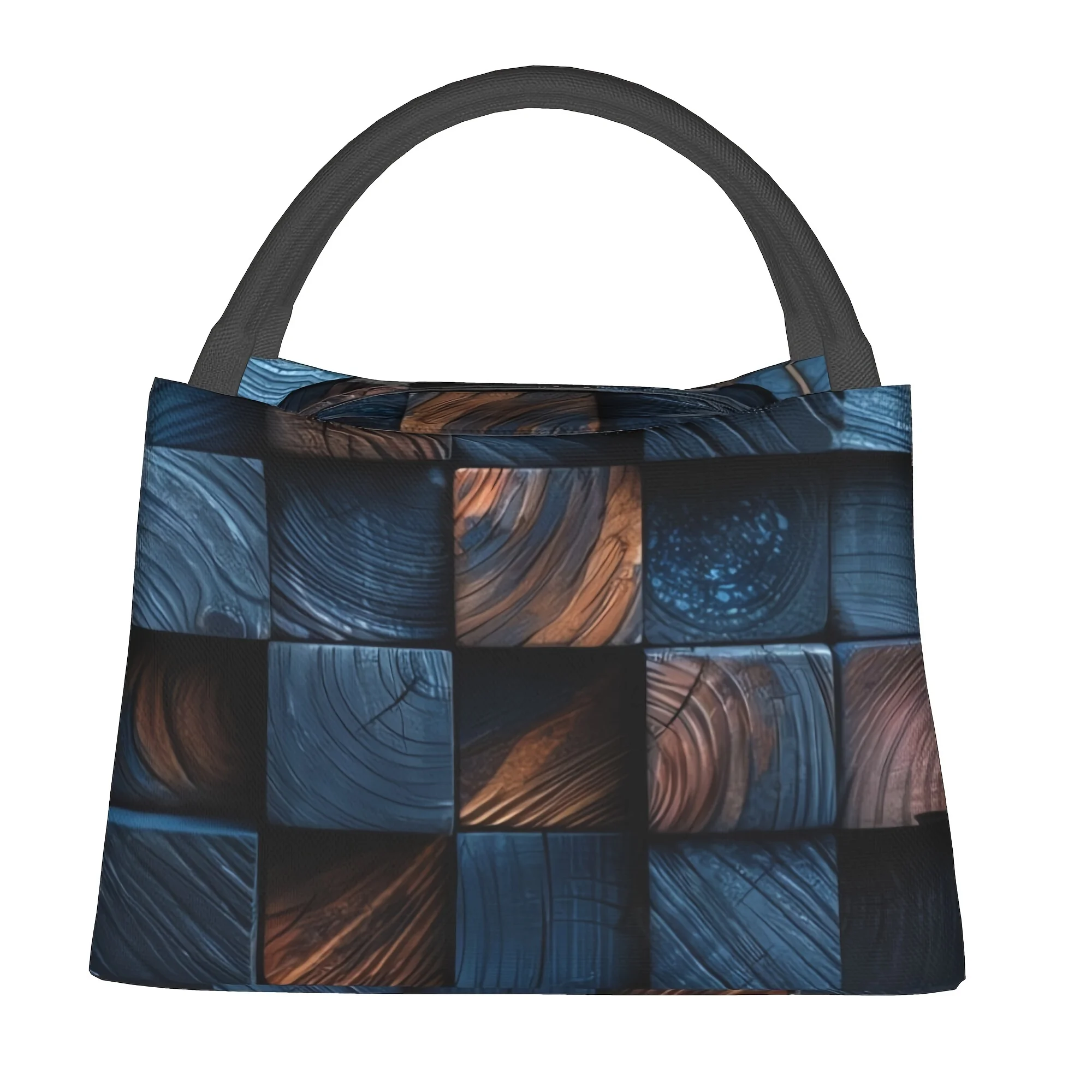 

1 шт., клетчатый узор с синим деревянным зерном, портативная многоразовая сумка-холодильник, сумка-холодильник, изолированная сумка для обеда для кемпинга, пикника