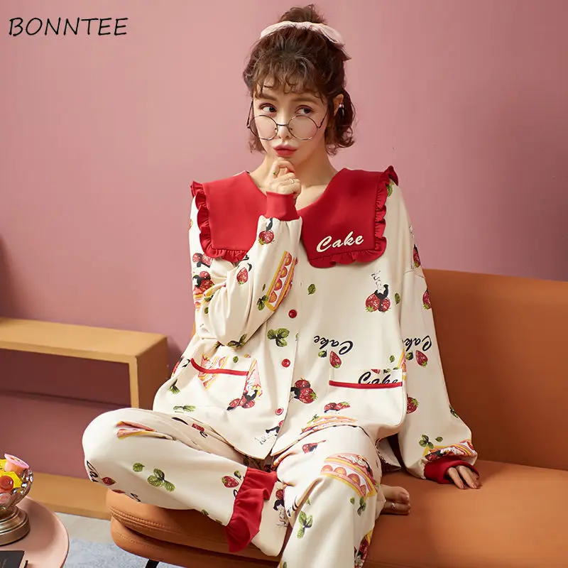 

Pajama Sets Women Lovely Cartoon Chic Spring Fall Long Sleeve Ladies Sleepwear Fashion Ulzzang College Girls Homewear Kawaii