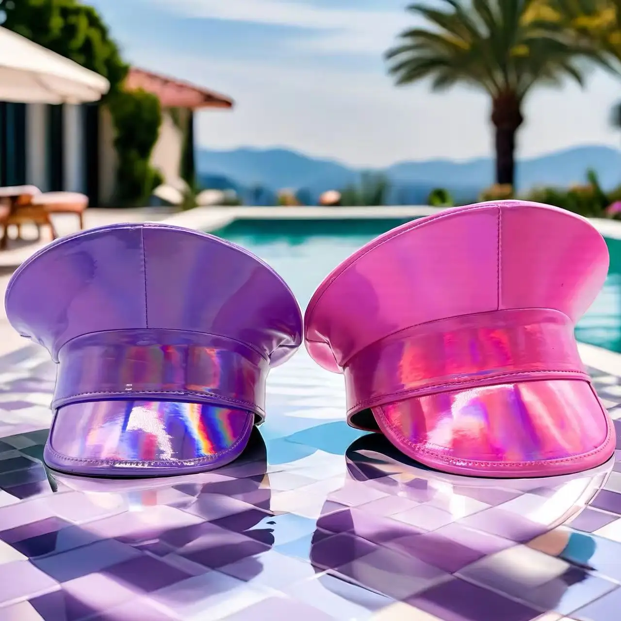 

HongLuan Disco Laser Pink/Violet Leather Steampunk Captain Hat for Music Festival Woman, Military Accessories & Military Cap